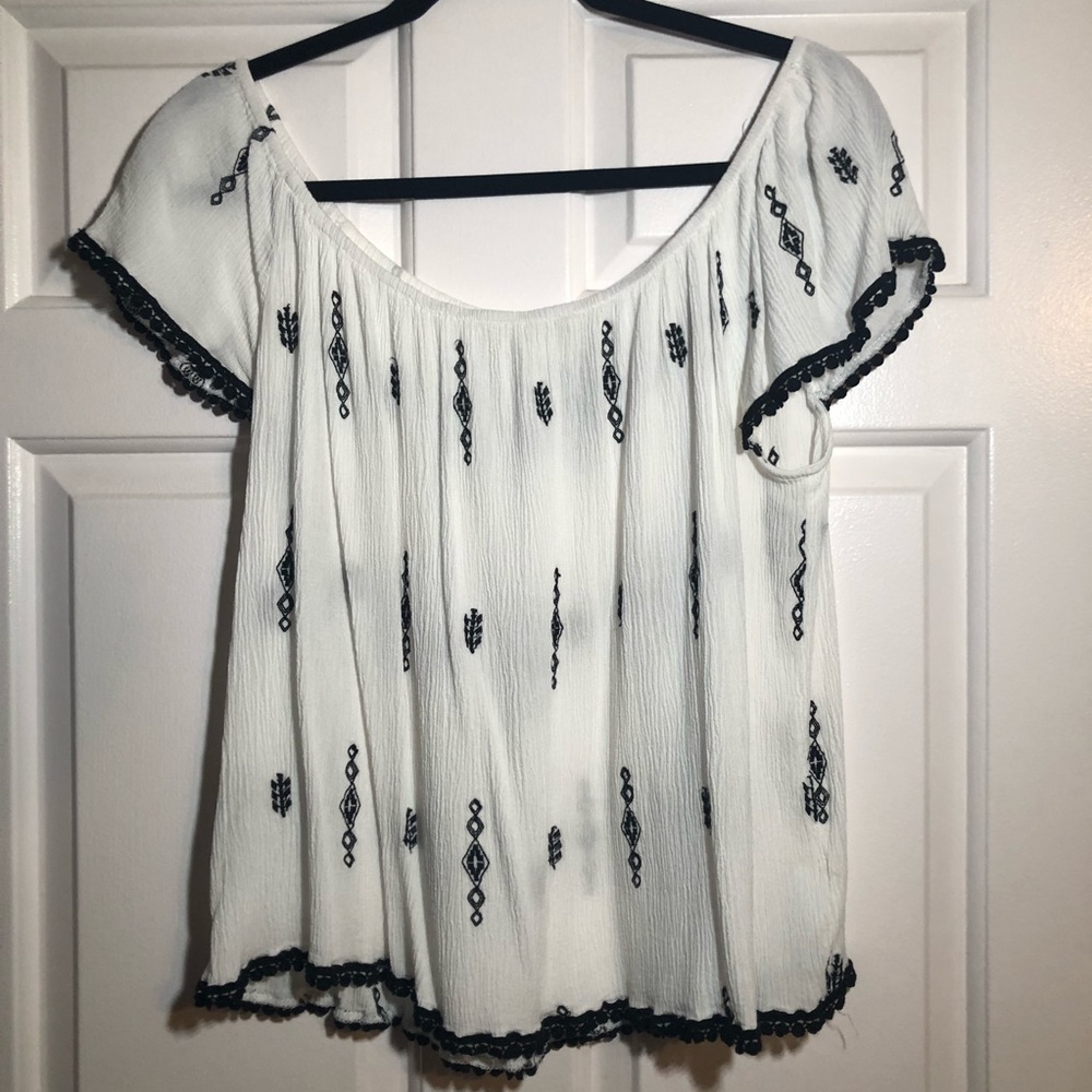 Black and White Geometric Stitch Off Shoulder Top